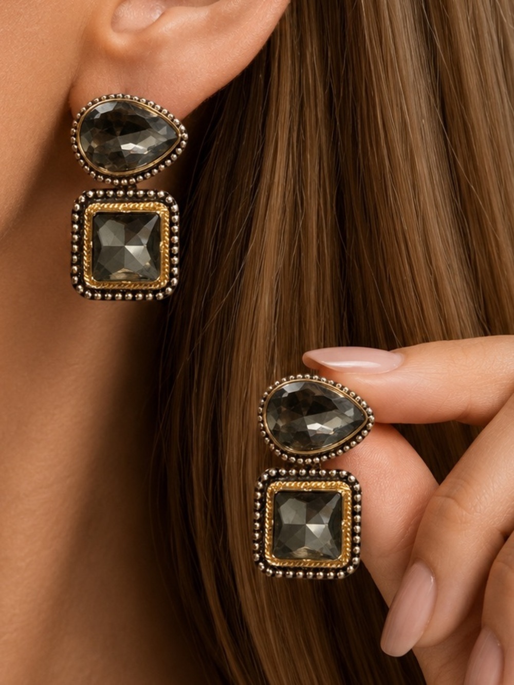 Zara style statement Earrings - Gold Accent